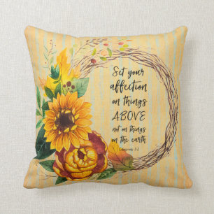Rustic Sunflower with Bible Verse Throw Pillow