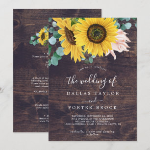 Rustic Sunflower   Wood All In One Wedding Invitation