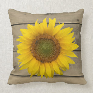 Rustic Sunflower Wood Bard Door Throw Pillow