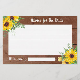 Rustic Sunflower Wood Bridal Shower Advice Cards