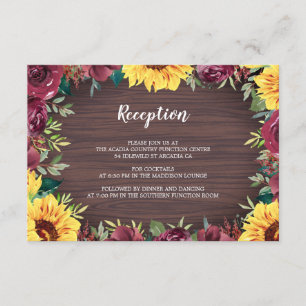 Rustic Sunflower Wood Floral Wedding Reception Enclosure Card