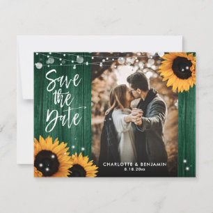Rustic Sunflower Wood Green Wedding Photo Save The Date