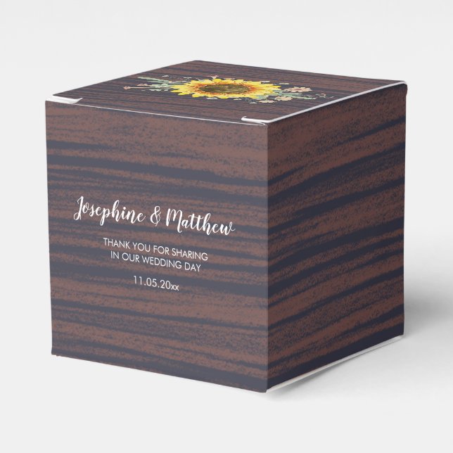 Rustic Sunflower Wood Jar Lights Wedding Favor Box (Front Side)