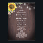 Rustic Sunflower Wood Jar Lights Wedding Program<br><div class="desc">These wedding programs feature sunflowers, wood and mason jar lights. The front of the card has the ceremony and the back of the card lists the bridal party. These wedding programs are part of a collection which includes a full range of matching wedding stationery that you can personalize for your...</div>