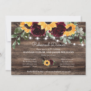 Rustic Sunflower Wood Lights Rehearsal Dinner Invitation