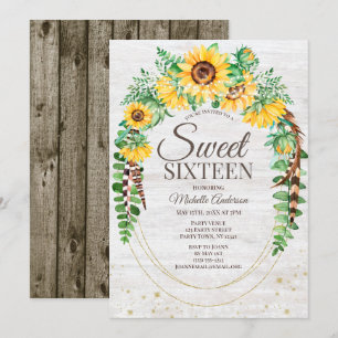 Rustic Sunflower Wood Lights Sweet Sixteen Invitation