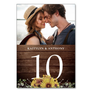 Rustic Sunflower Wood Photo Table Number