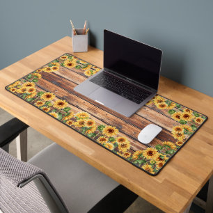 Rustic Sunflower Wood Plank Desk Mat