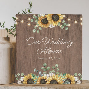 Rustic Sunflower Wood String Light Wedding Album Binder