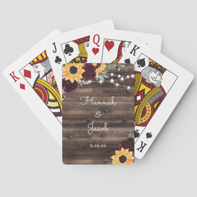 Rustic Sunflower Wood Wedding Favour Playing Cards (Back)