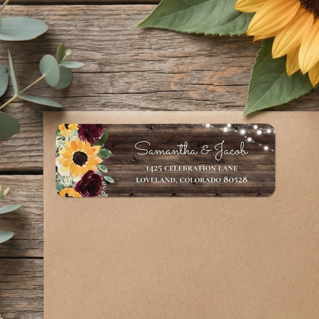 Rustic Sunflower Wood Wedding Return Address (Creator Uploaded)