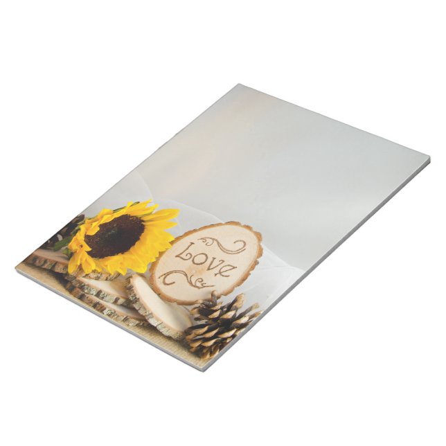 Rustic Sunflower Woodland Wedding Notepad (Angled)