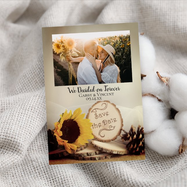 Rustic Sunflower Woodland Wedding Save the Date (Creator Uploaded)