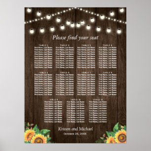 Rustic Sunflowers 11 Tables Wedding Seating Chart