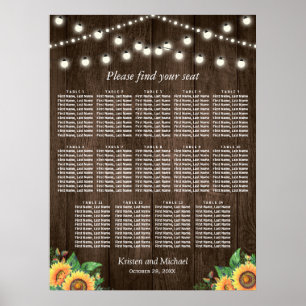 Rustic Sunflowers 14 Tables Wedding Seating Chart