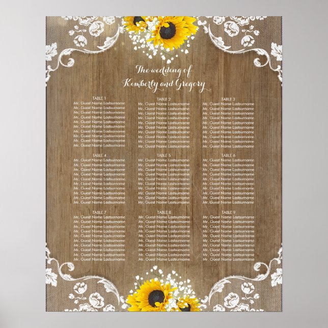 Rustic Sunflowers and Baby's Breath Lace Wood Poster (Front)