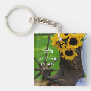 Rustic Sunflowers and Cowboy Boots Country Wedding Keychain
