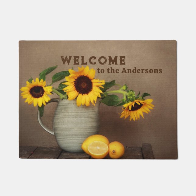 Rustic Sunflowers and Lemons Doormat (Front)