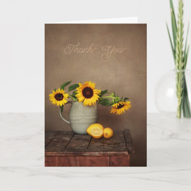 Rustic Sunflowers and Lemons Thank You Card (Front)