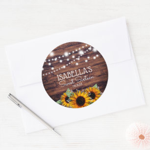 Rustic Sunflowers and Lights Sweet 16 Thank You Classic Round Sticker