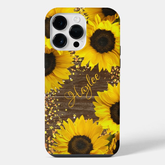Rustic Sunflowers and Name iPhone Case (Back)