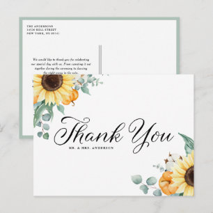 Rustic Sunflowers and Pumpkins Fall Thank You Postcard