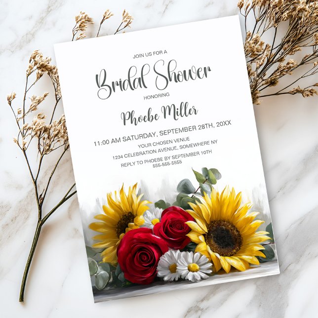 Rustic Sunflowers and Roses Bridal Shower Invitation (Creator Uploaded)