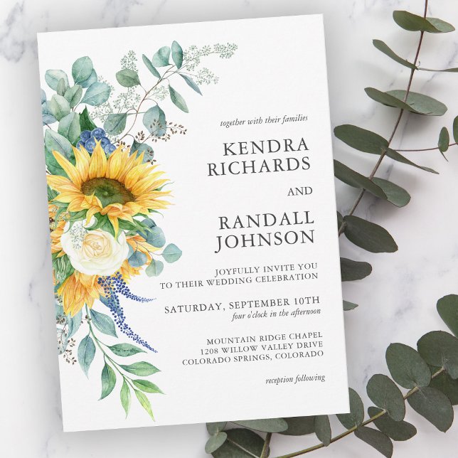 Rustic Sunflowers and Roses Floral Wedding Invitation (Creator Uploaded)