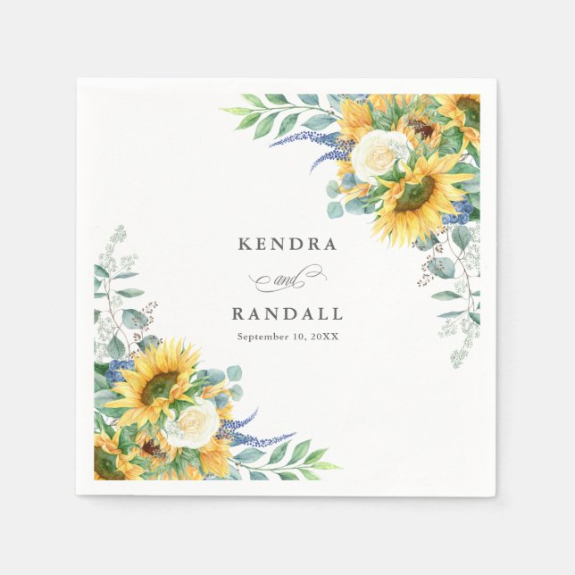 Rustic Sunflowers and Roses Floral Wedding Napkins (Front)