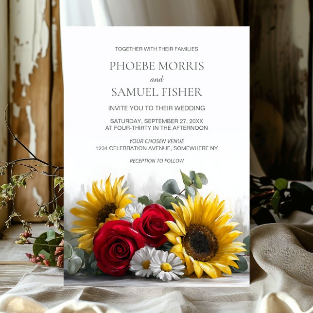 Rustic Sunflowers and Roses Wedding Invitation (Creator Uploaded)