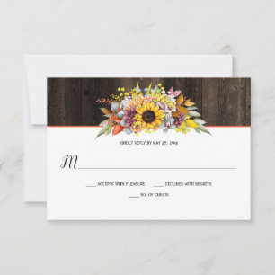 Rustic Sunflowers Autumn Floral Barn Wood RSVP Card