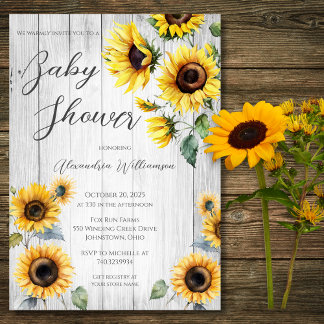 Rustic Sunflowers Baby Shower Invitation