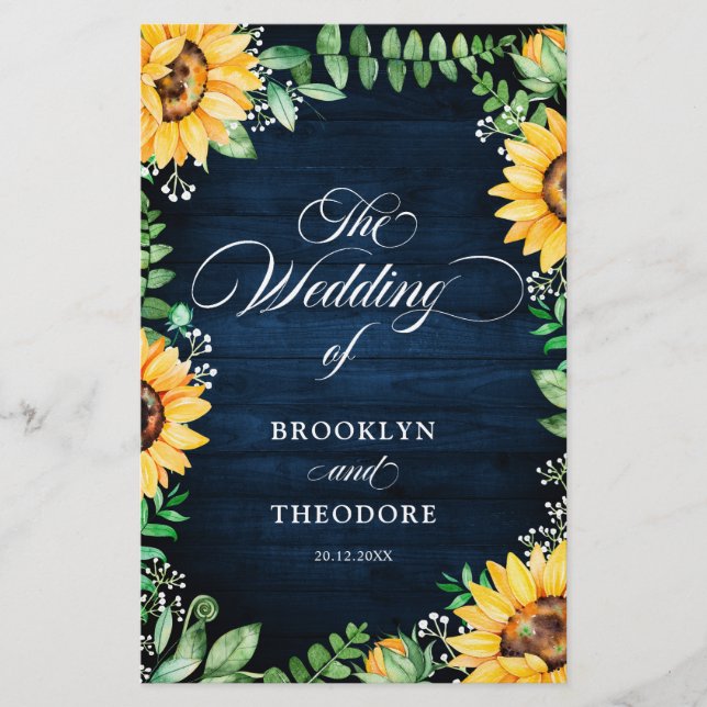 Rustic Sunflowers Baby's Breath Wedding Program (Front)