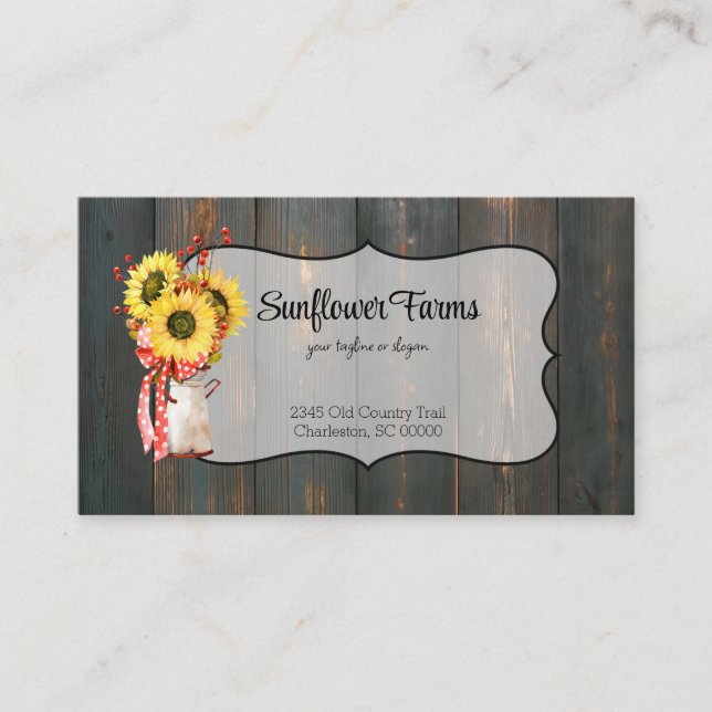 Rustic Sunflowers Barn Wood  Business Card (Front)
