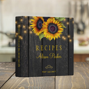 Rustic sunflowers barn wood recipes cookbook binder