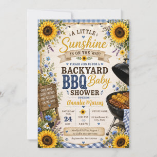 Rustic Sunflowers BBQ Blue Plaid Baby Shower BBQ  Invitation