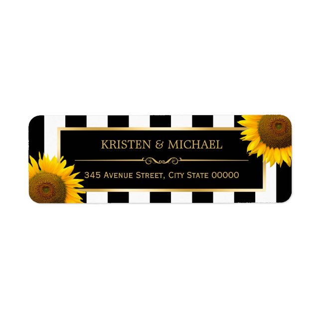 Rustic Sunflowers Black White Stripes RSVP (Front)