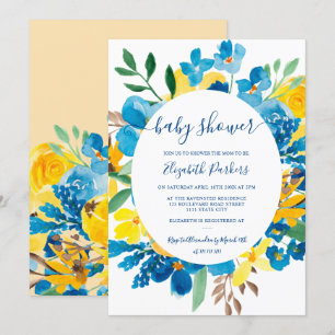 Rustic sunflowers blue floral bloom baby shower invitation