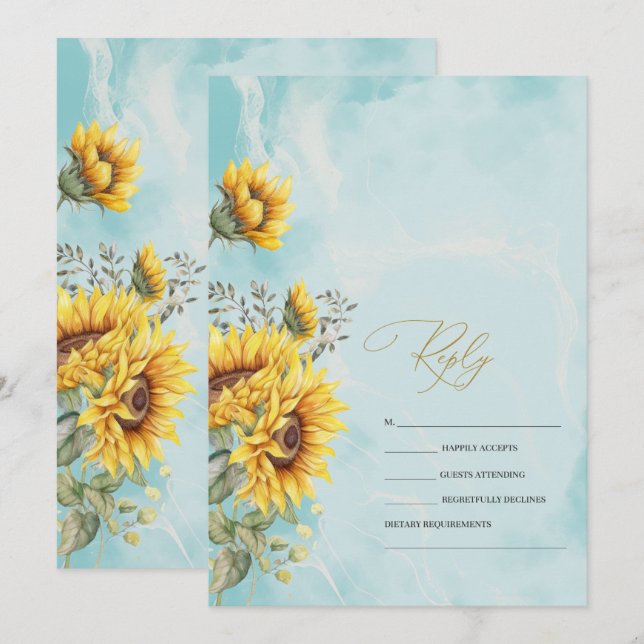 Rustic Sunflowers Blue RSVP   Invitation (Front/Back)