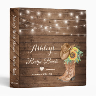 Rustic Sunflowers Boots Bridal Shower Recipe Binder