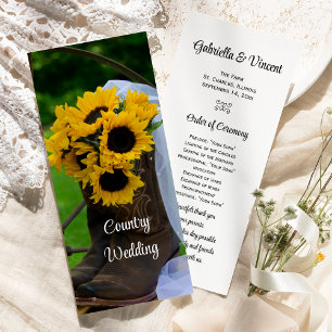 Rustic Sunflowers Boots Country Wedding Program
