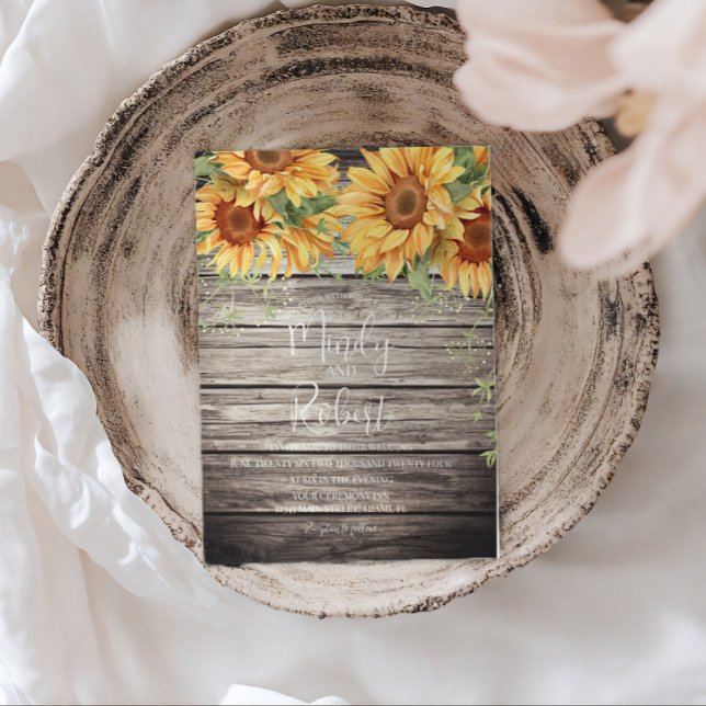 Rustic Sunflowers Bouquet Watercolor Wedding Invitation (Creator Uploaded)
