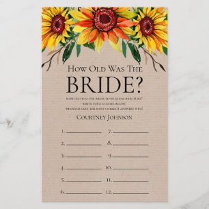 Rustic Sunflowers Bridal Shower Game