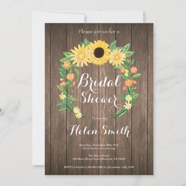 Rustic Sunflowers Bridal Shower Invitation (Front)