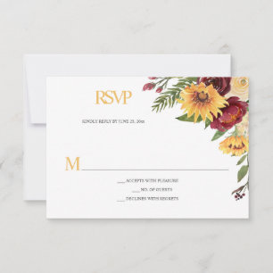 Rustic Sunflowers & Burgundy Floral RSVP Card