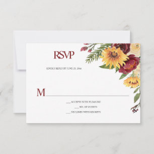 Rustic Sunflowers & Burgundy Floral RSVP Card
