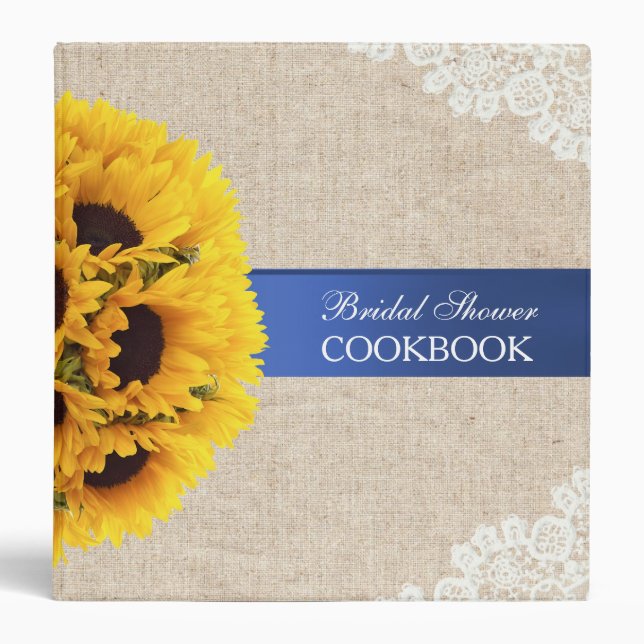 Rustic Sunflowers Burlap Bridal Shower Cookbook Binder (Front)