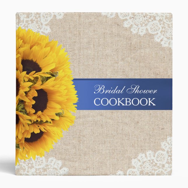 Rustic Sunflowers Burlap Bridal Shower Cookbook Binder (Front)
