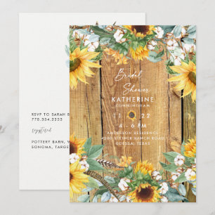 Rustic Sunflowers Burst Wood Bridal Shower Invitation