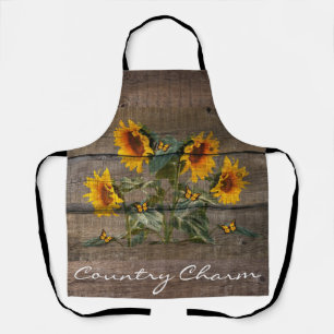 Rustic Sunflowers Butterflies Barn Board Apron